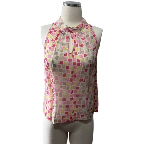 Alain Manoukian Women's Sleeveless Blouse Size USA 10 Geometric Keyhole Pink - Picture 1 of 9
